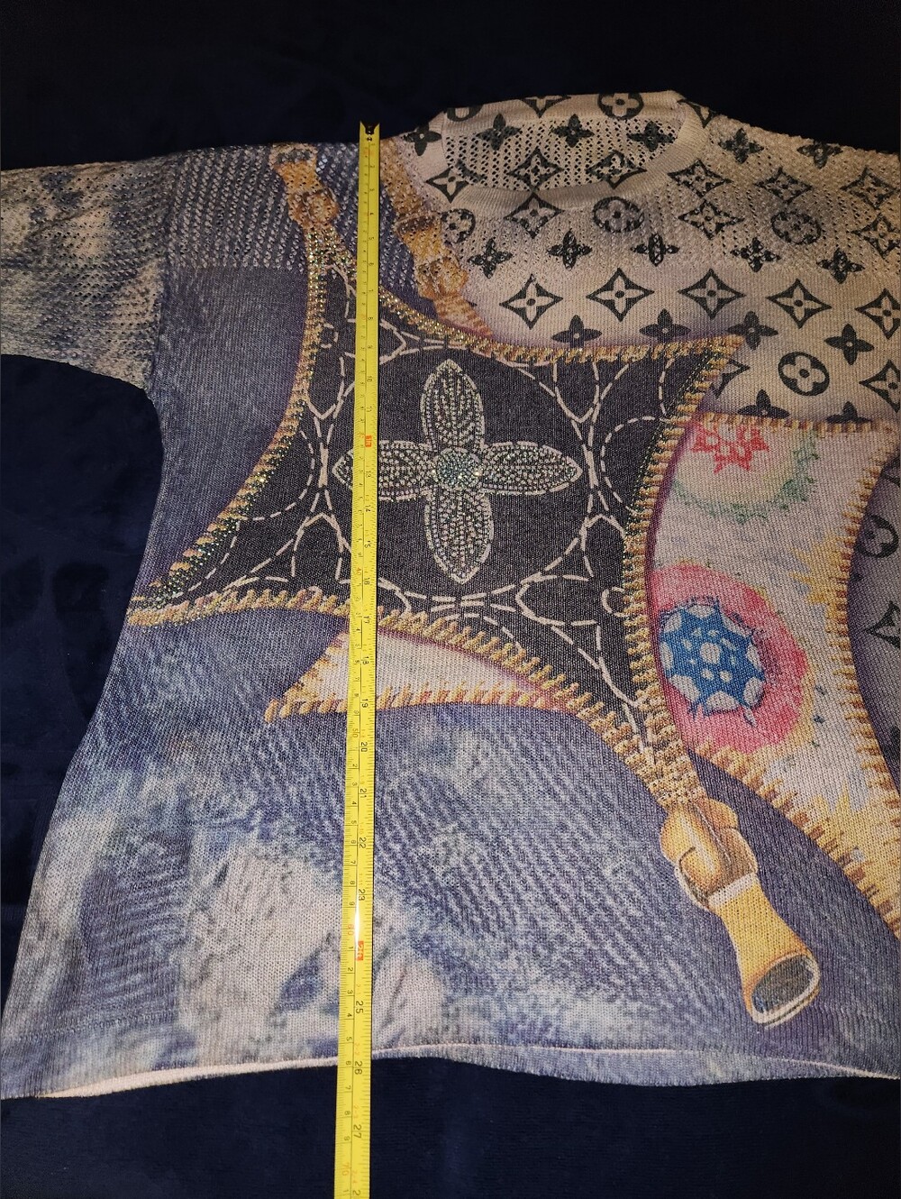 Fashion Luxury Monogram Crystal Beaded Print Top - Multi Color XL Appox - Picture 4 of 7